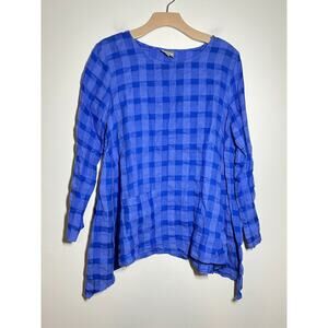 Niche Nilgun Derman EUC Blue Gingham Long Sleeve Lagenlook Shirt Tunic Top S